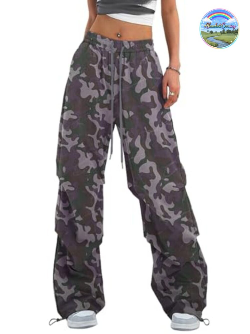 Y2K Baggy Parachute Pants Wide Leg High Rise with Adjustable Drawstring Waist